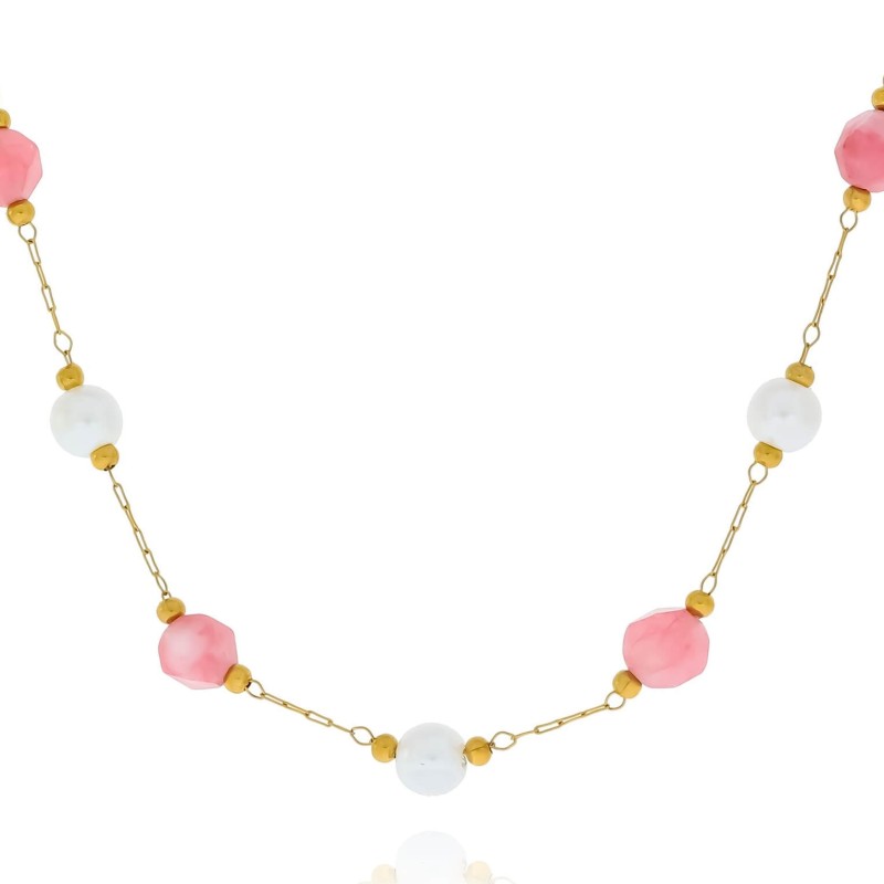 Naszyjnik ze stali chirurgicznej z agatem kolor różowy kamień naturalny