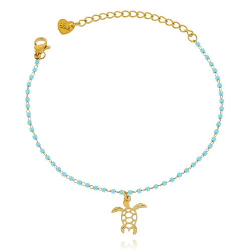 Bransoletka ze stali żółw niebieskie błękitne koraliki