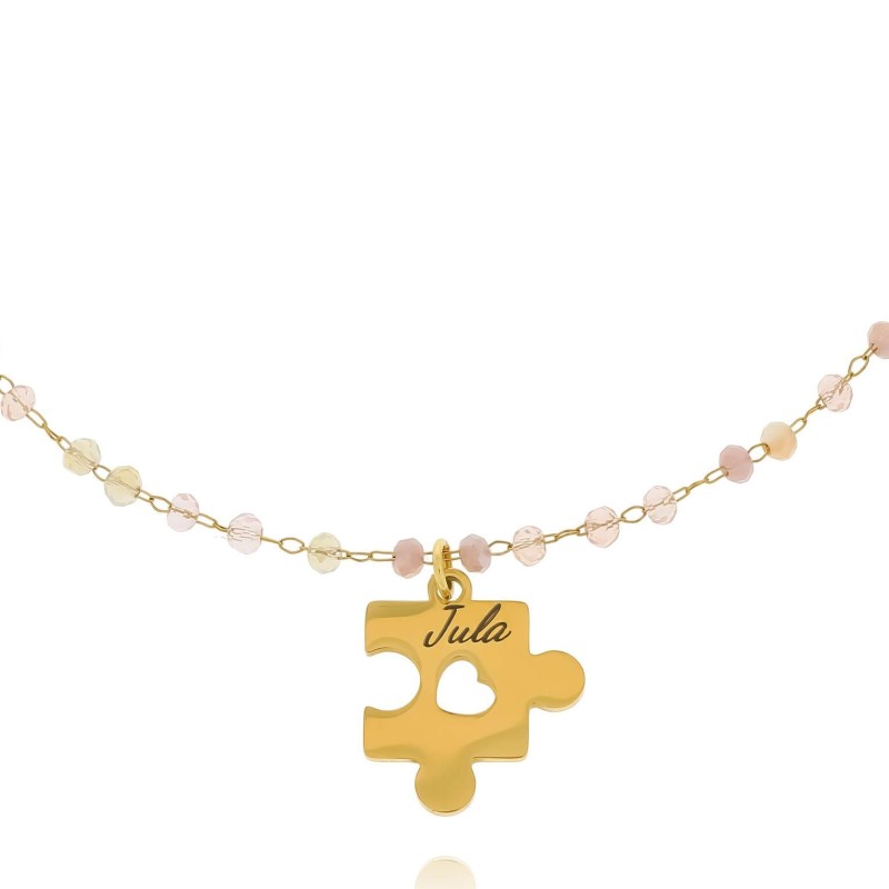 Bransoletki dla przyjaciółek komplet puzzel ze stali  personalizowany grawer różowe koraliki