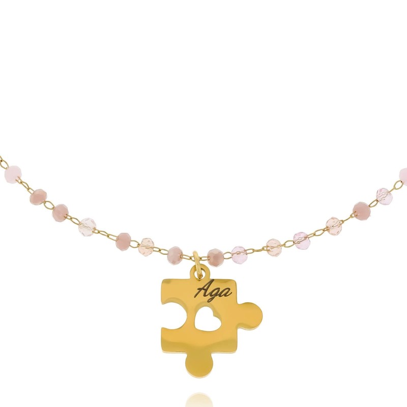 Bransoletki dla przyjaciółek komplet puzzel ze stali  personalizowany grawer różowe koraliki