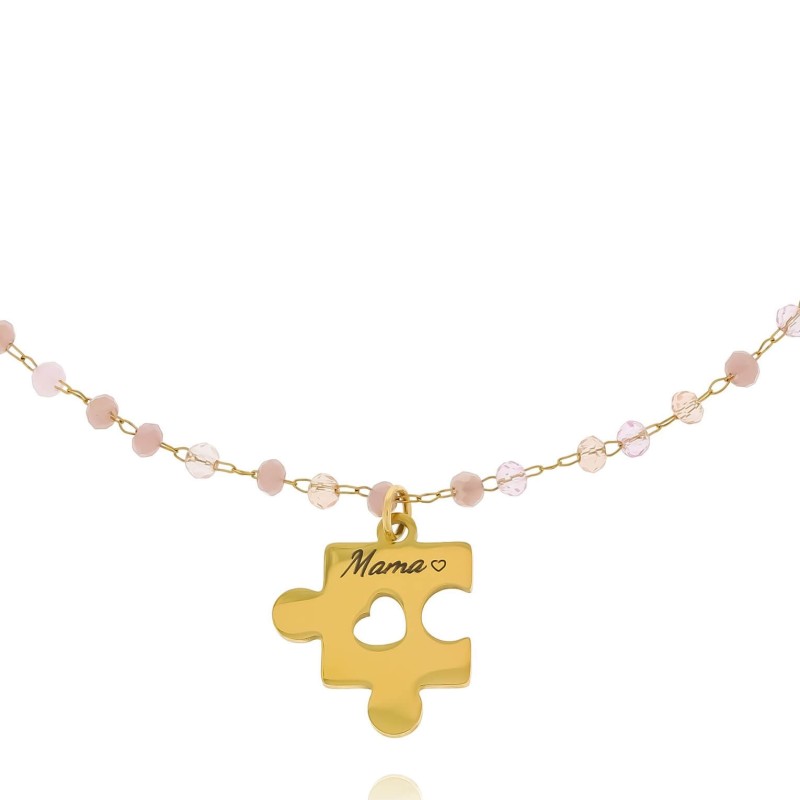 Bransoletki dla mamy i córki komplet stópki ze stali  personalizowany grawer różowe koraliki