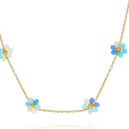 Naszyjnik ze stali z kwiatkiem kolor błękitny