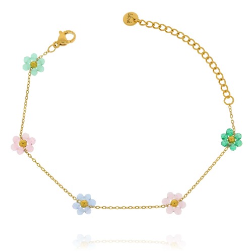 Bransoletka ze stali z kolorowymi kwiatkami 