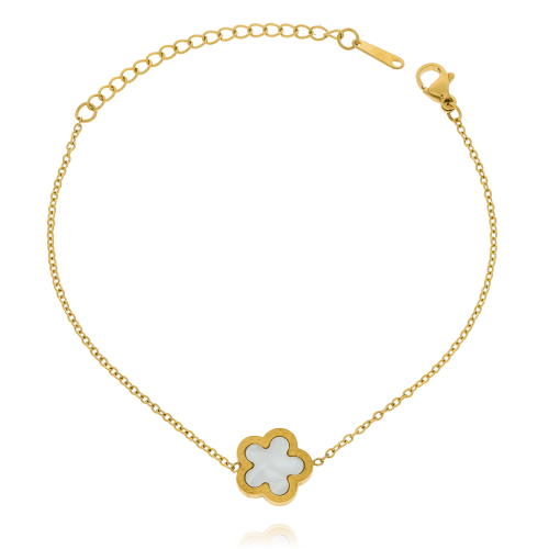 Bransoletka z białym kwiatkiem stal chirurgiczna 