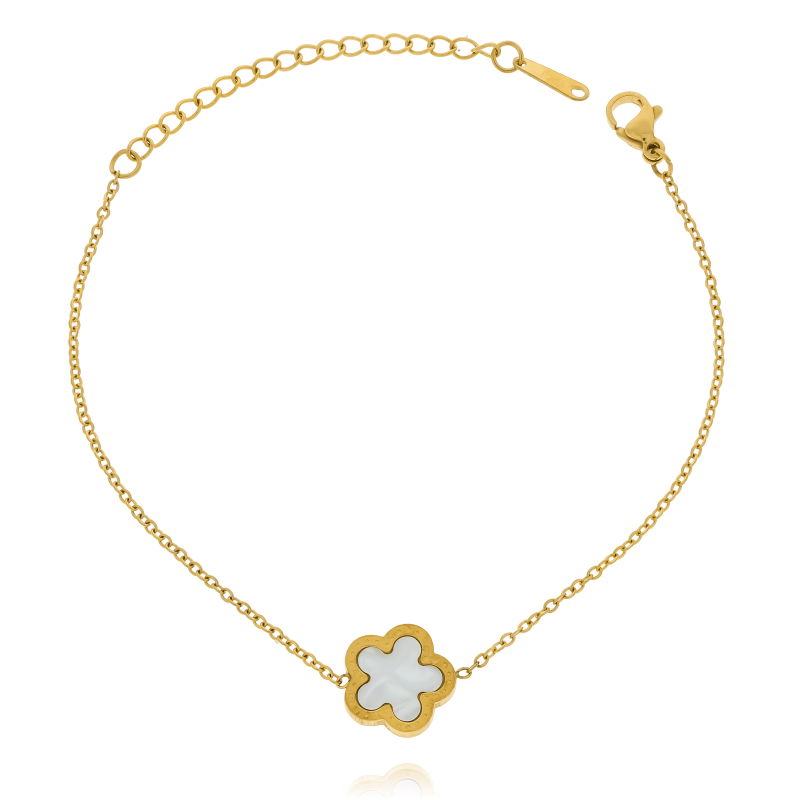 Bransoletka z białym kwiatkiem stal chirurgiczna