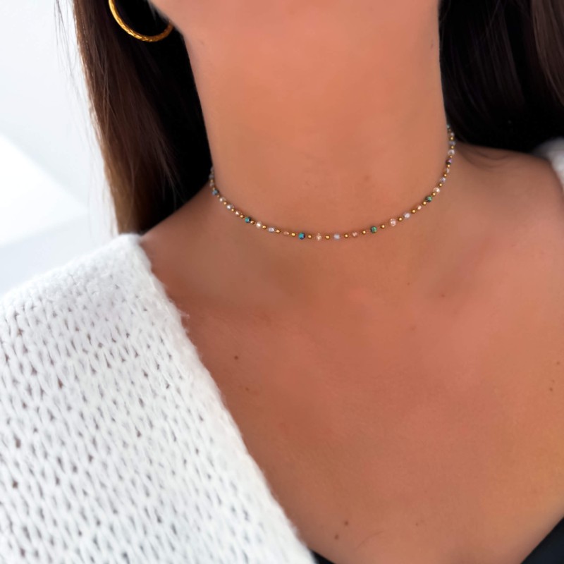 Naszyjnik choker koraliki mix kolorów opalizujące stal chirurgiczna