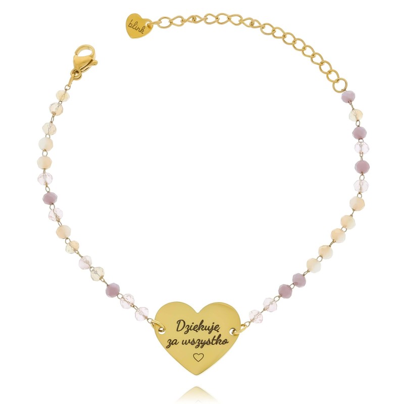 Bransoletka z grawerem  dziękuję za wszystko koraliki kolor różowy