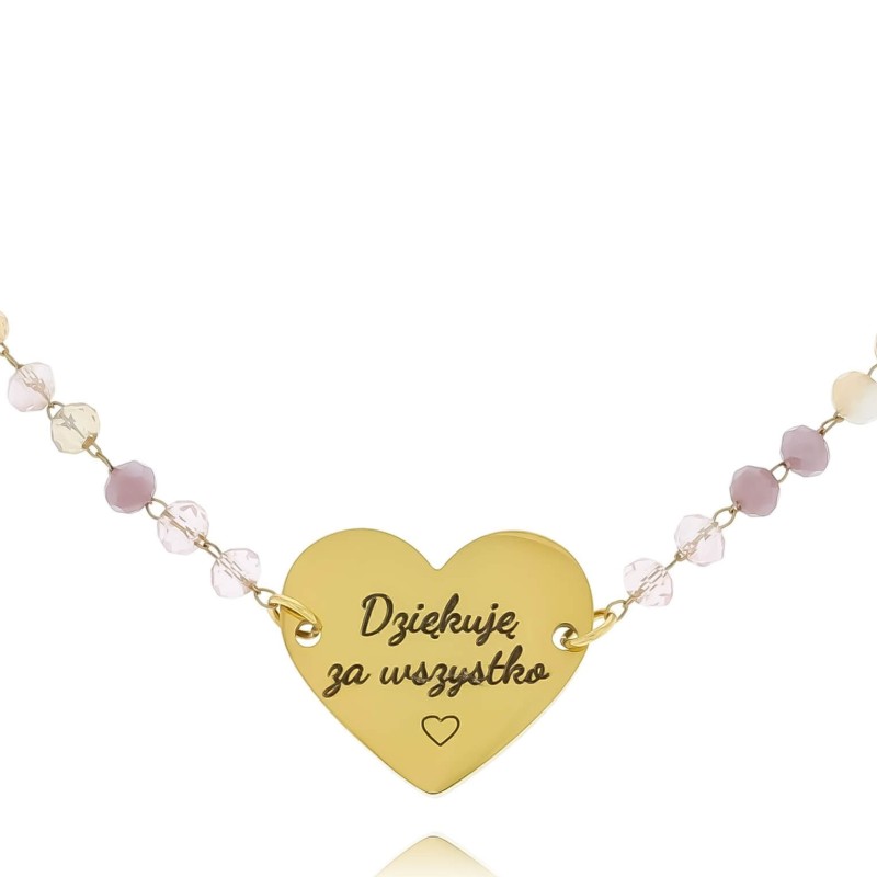 Bransoletka z grawerem  dziękuję za wszystko koraliki kolor różowy