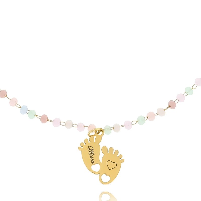 Bransoletka grawer stópki ze stali chirurgicznej personalizowany koraliki