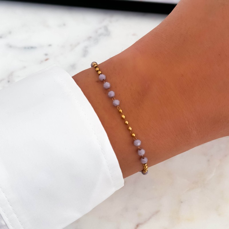 Bransoletka z wrzosowymi  koralikami  stal chirurgiczna