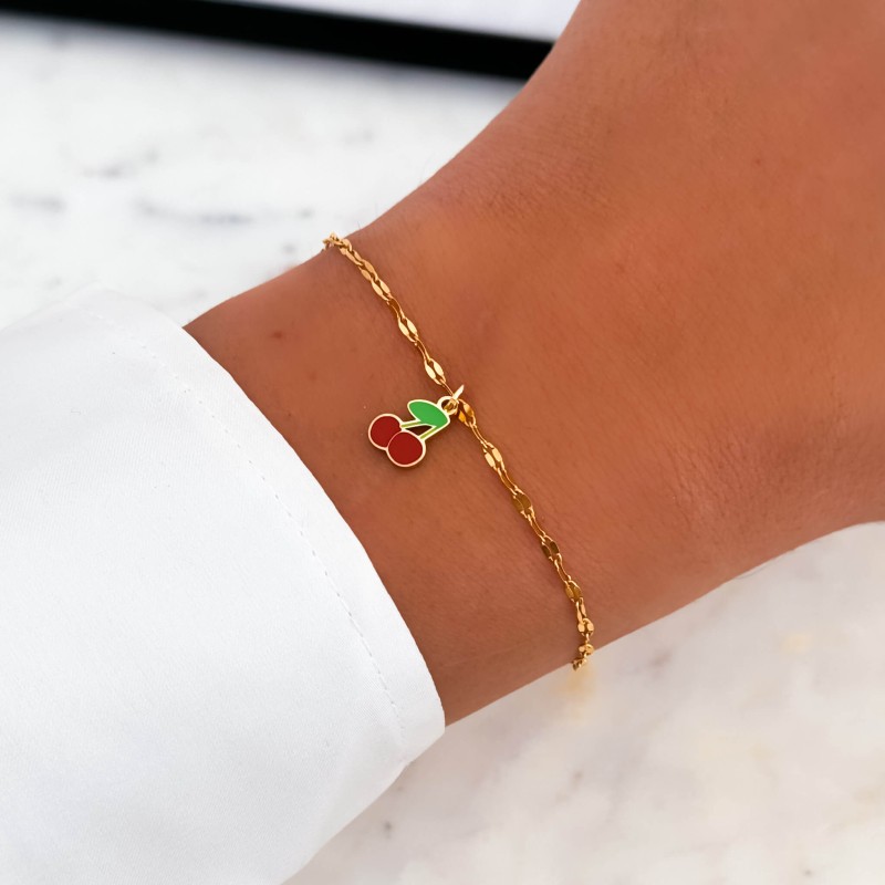 Bransoletka z zawieszką wisienka emaliowana stal chirurgiczna 316 l