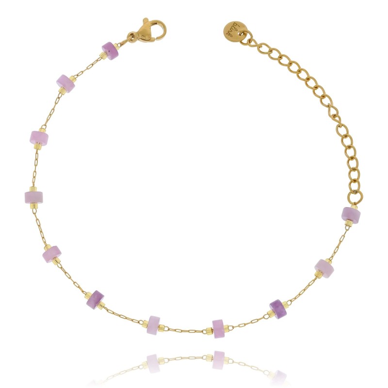 Bransoletka  kamień naturalny ametyst fioletowy stal chirurgiczna