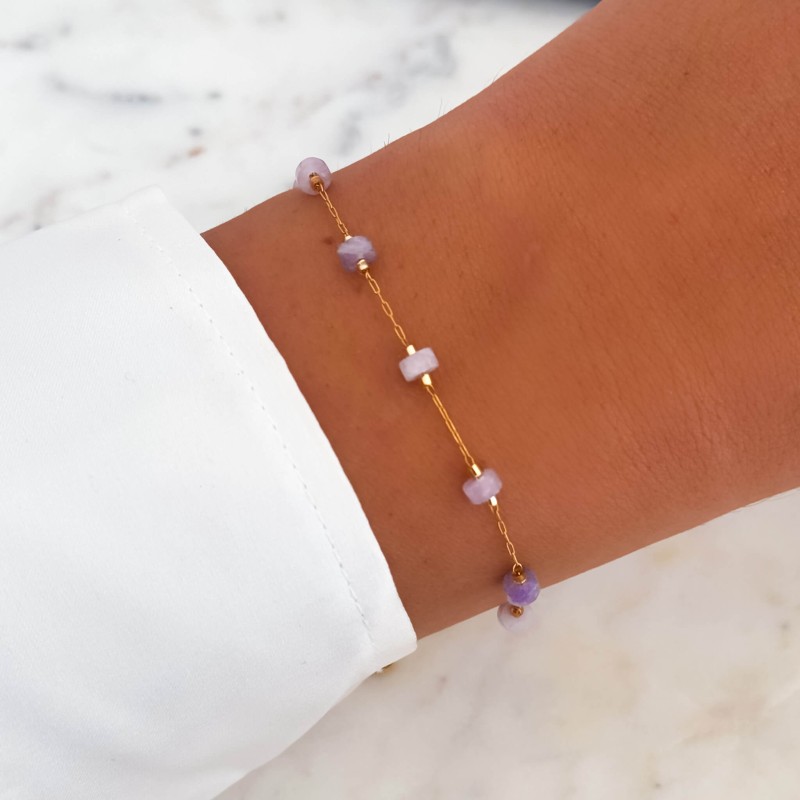 Bransoletka  kamień naturalny ametyst fioletowy stal chirurgiczna