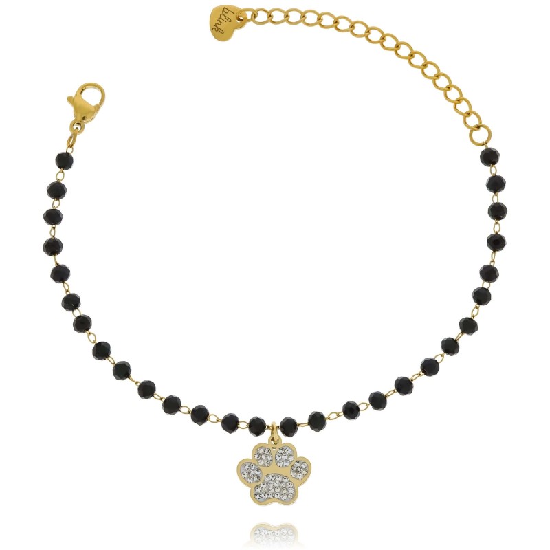 Bransoletka stal chirurgiczna psia łapka białe kryształki dla psiej mamy