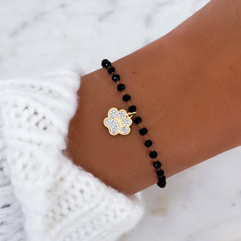 Bransoletka stal chirurgiczna psia łapka białe kryształki dla psiej mamy