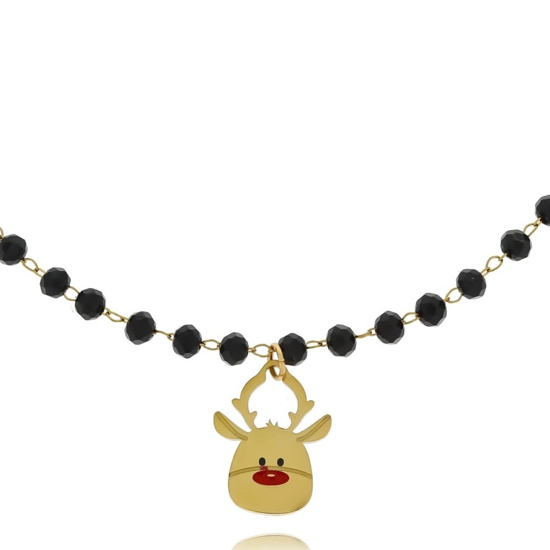 Bransoletka z czarnych koralików z reniferem – modny i zabawny dodatek do Twojej stylizacji