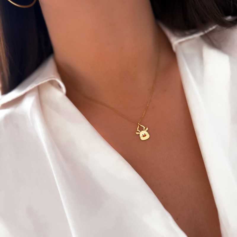 Naszyjnik z reniferem ze stali łańcuszek na prezent