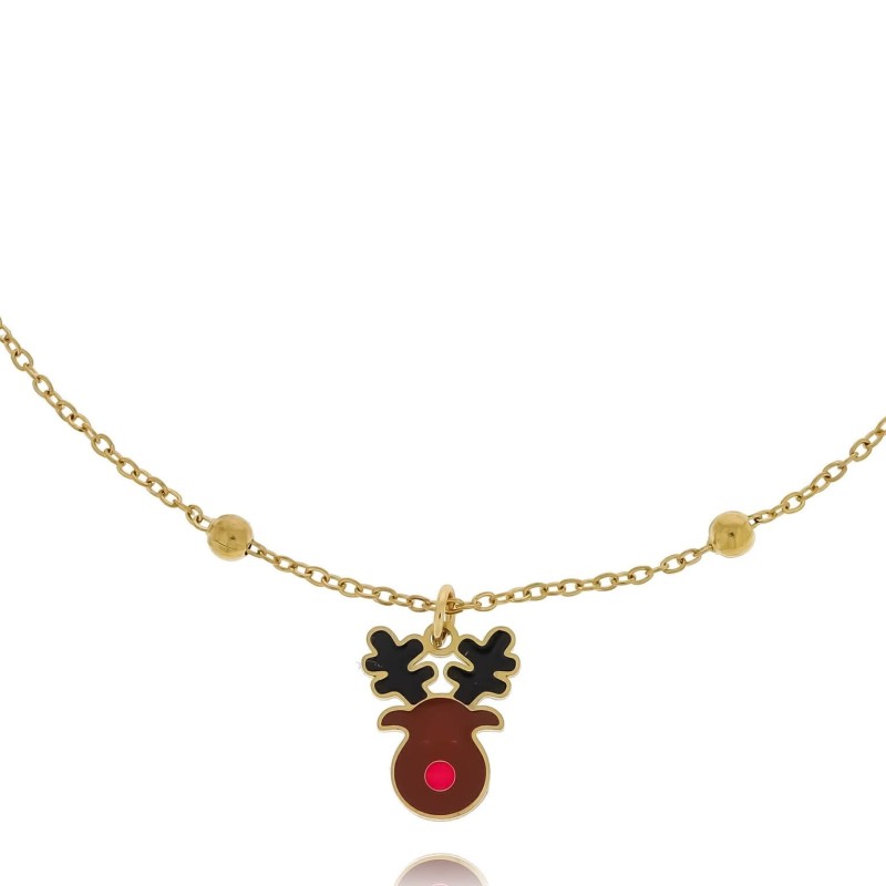 Bransoletka z reniferem emaliowanym na łańcuszku ze stali