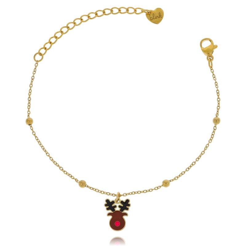 Bransoletka z reniferem emaliowanym na łańcuszku ze stali