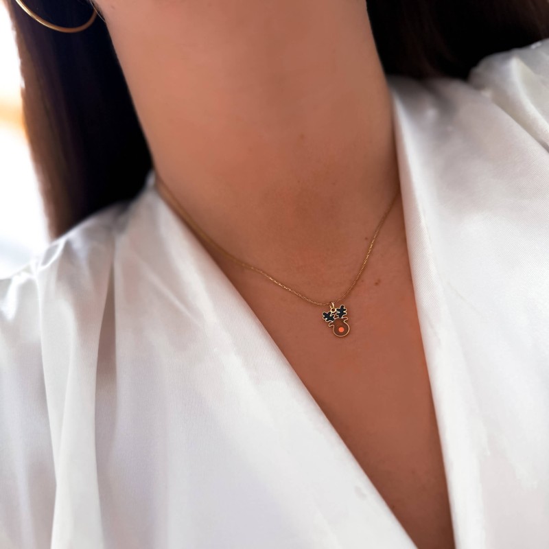 Naszyjnik zimowy z emaliowanym reniferem stal pozłacana