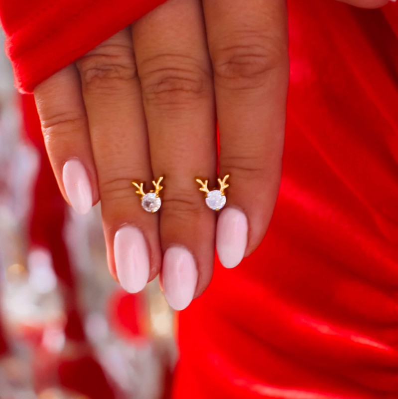 Kolczyki wkrętki renifer kolor złoty stal chirurgiczna