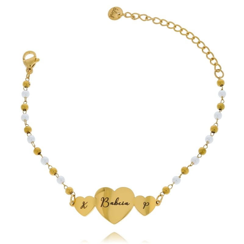 Bransoletka dla babci z grawerem i inicjałami od  wnuków z sercami