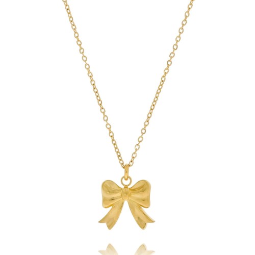 Naszyjnik ze stali chirurgicznej kokardka kolor złoty łańcuszek