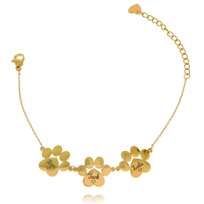 Bransoletka z grawerem dla psiej kociej mamy trzy łapki z imieniem stal