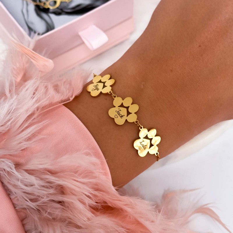 Bransoletka z grawerem dla psiej kociej mamy trzy łapki z imieniem stal