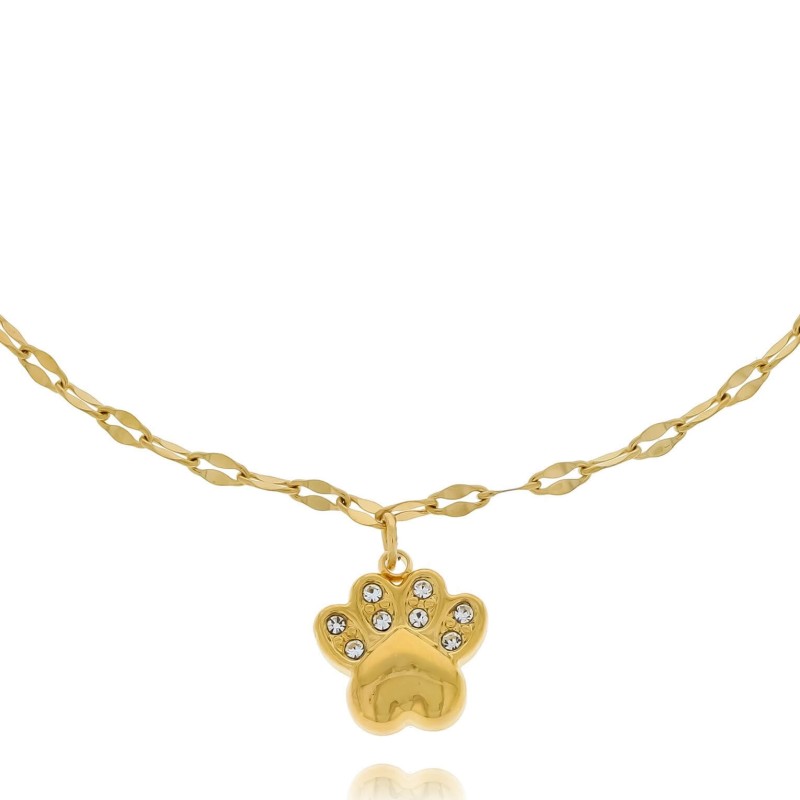 Bransoletka dla psiej kociej ze stali chirurgicznej kolor złoty łapka z kryształkiem