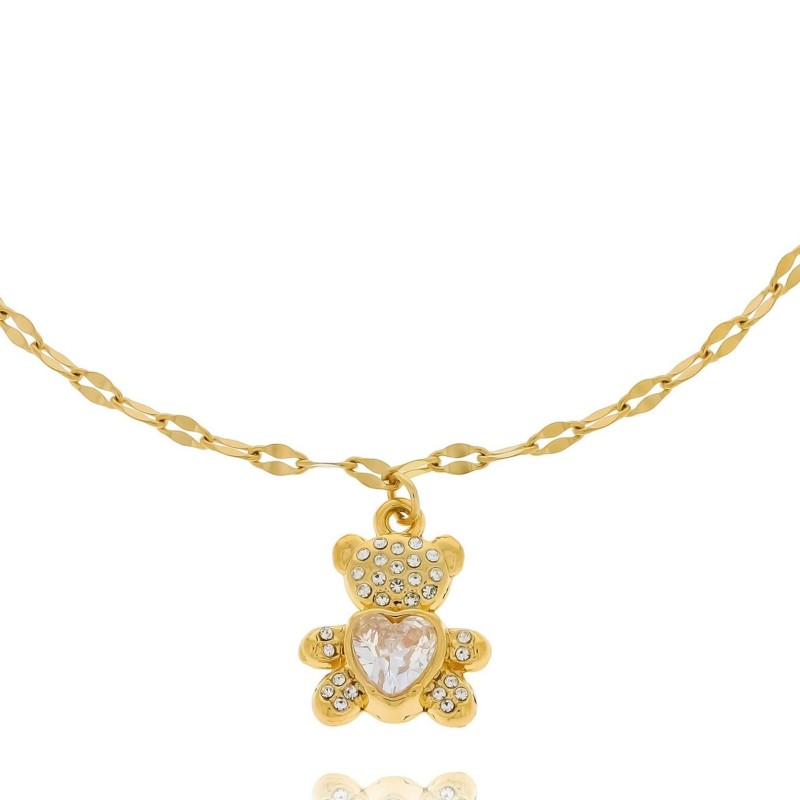 Bransoletka z uroczym misiem i kryształkiem ze stali chirurgicznej kolor złoty