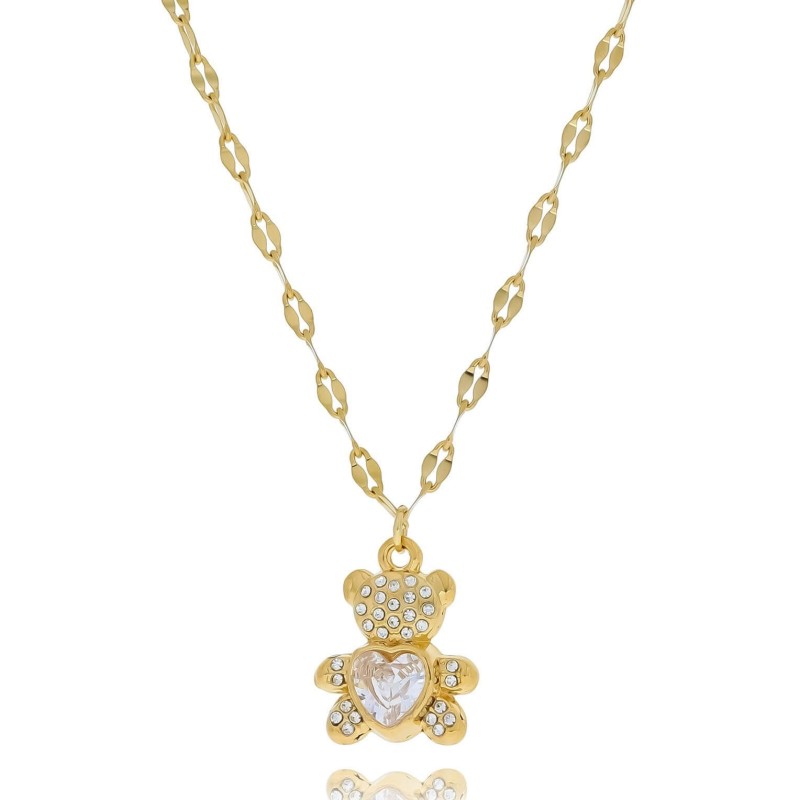Naszyjnik z uroczym misiem i kryształkiem ze stali chirurgicznej kolor złoty