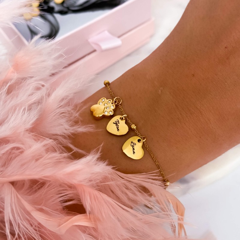 Bransoletka ze stali z personalizowanymi zawieszkami grawer imion psia mama