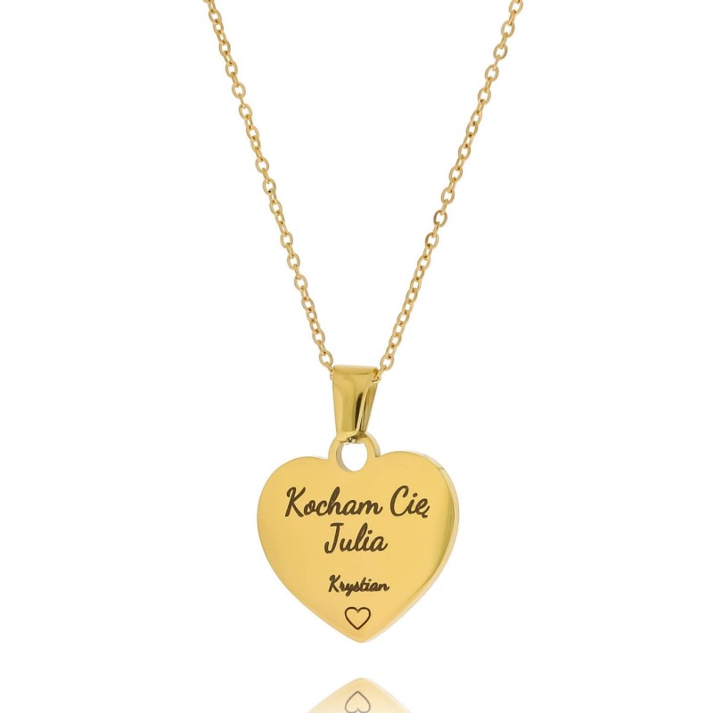 Naszyjnik z grawerem kocham cię + imię personalizacja stal kolor złoty