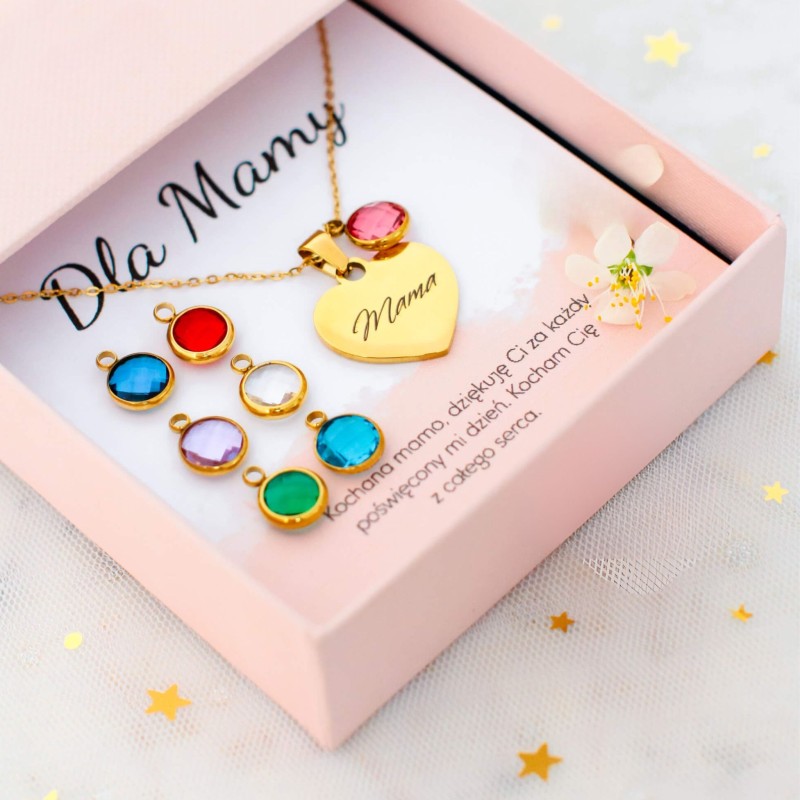 Złoty naszyjnik w pudełku z kryształkami do wyboru - personalizowany zestaw Eleganckie opakowanie prezentowe