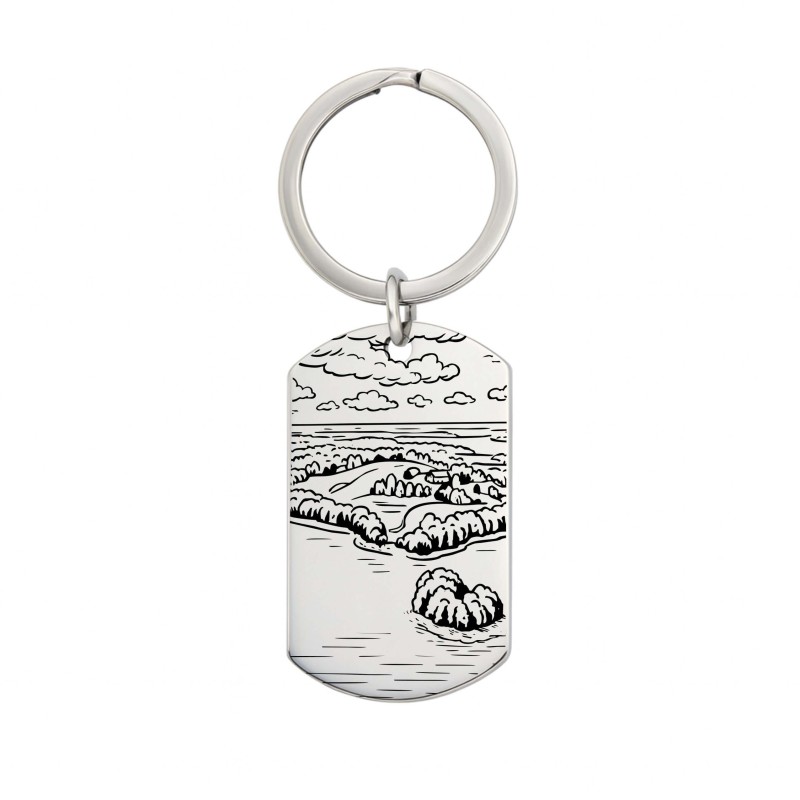 Stalowy brelok prostokątny ze stali 316L z indywidualnym grawerem pejzażu ze zdjęcia – unikatowa pamiątka