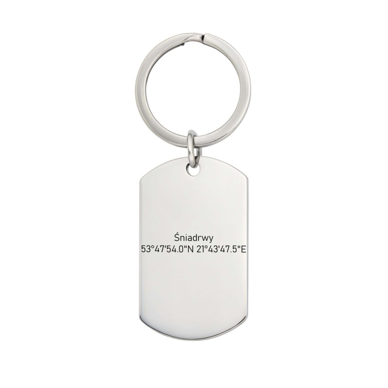 Rewers prostokątnego breloka ze stali chirurgicznej 316L z grawerem napisu lub współrzędnych