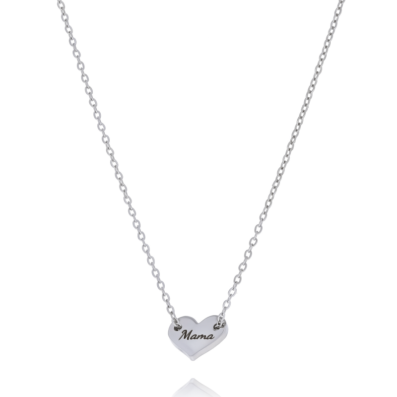 Srebrny naszyjnik ze stali chirurgicznej z zawieszką serce i grawerem Mama – elegancka biżuteria na prezent dla mamy