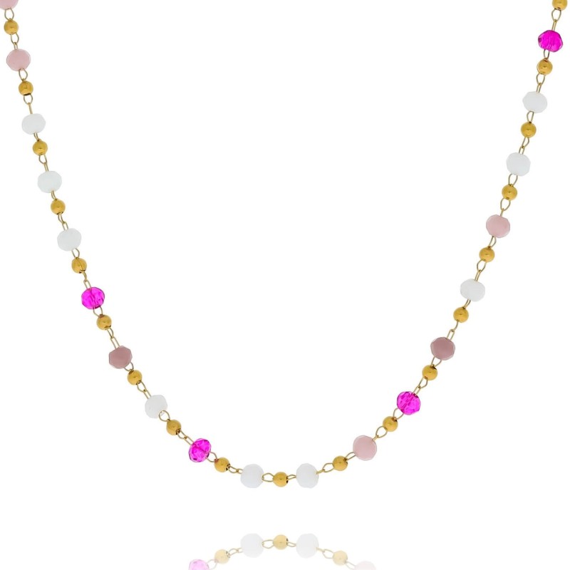 Minimalistyczny naszyjnik damski choker z koralikami, pozłacana stal chirurgiczna 316L – zdjęcie na białym tle, stylowy dodatek, idealny na prezent