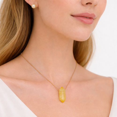 Naszyjnik stal chirurgiczna pozłacana kamień cytryn bryłka  