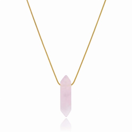 Naszyjnik stal szlachetna kolor złoty żyłka kwarc różowy