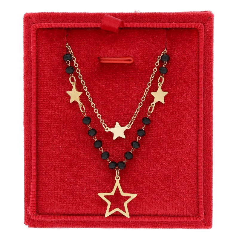 naszyjnik stal 316 l choker podwójny czarne kamienie zawieszki gwiazdki kolor złoty (4).jpg