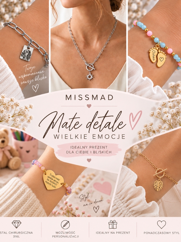 biżuteria ze stali na prezent z grawerem missmad.pl